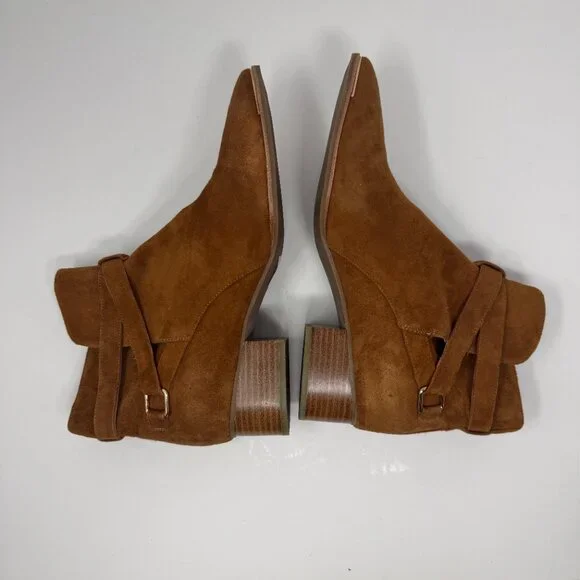 Jeffrey Campbell x Free People Tan Brown Suede Ankle Boots Gold Buckle Size 9 - Picture 4 of 7